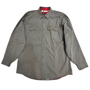 Vtg L.L. Bean Khaki Green Flannel Lined Hurricane Shacket Shirt SZ XLT USA Made